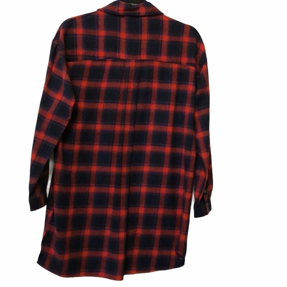Plaid Tunic Button Up Flannel Top Red & Navy Sz. S - Picture 2 of 3